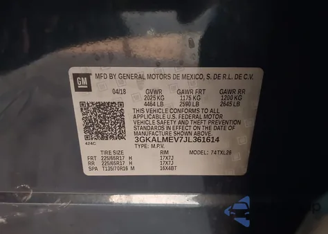 2018 GMC Terrain Sle from USA, damaged, VIN 3GKALMEV7JL361614